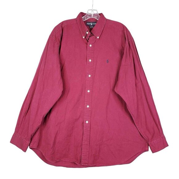 Polo Ralph Lauren Shirt Oxford Men's XL Solid Berry LS Blaire Button Down - Picture 2 of 11